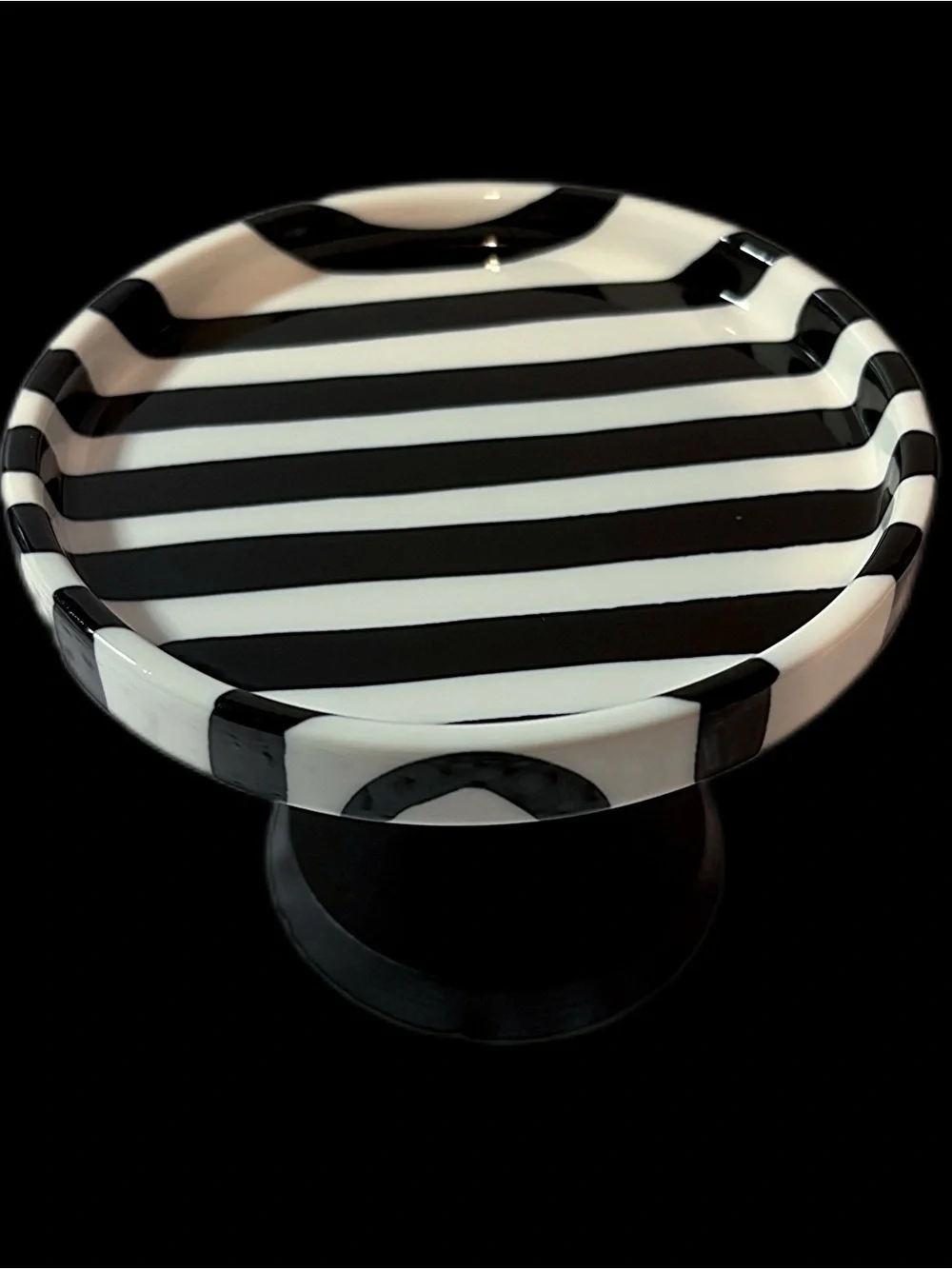 Black & White Striped Ceramic Dinner Plate / Dish